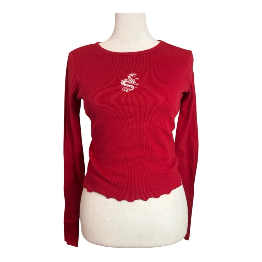 Hollister Red Long Sleeve Women's Crop Dragon Top Small - Picture 2 of 5